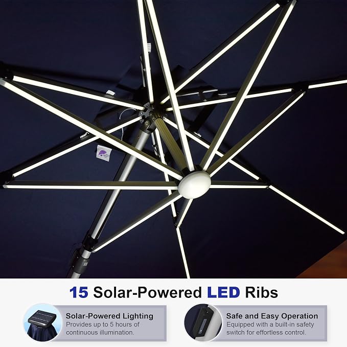 PURPLE LEAF Patio Umbrella 10' X 13' Double Top Solar LED Light, Support to - Image 5