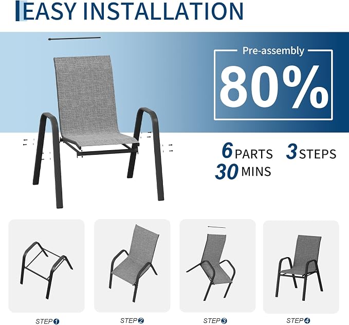 Garvee Patio Chairs Set of 4, Stackable Chairs - Image 6