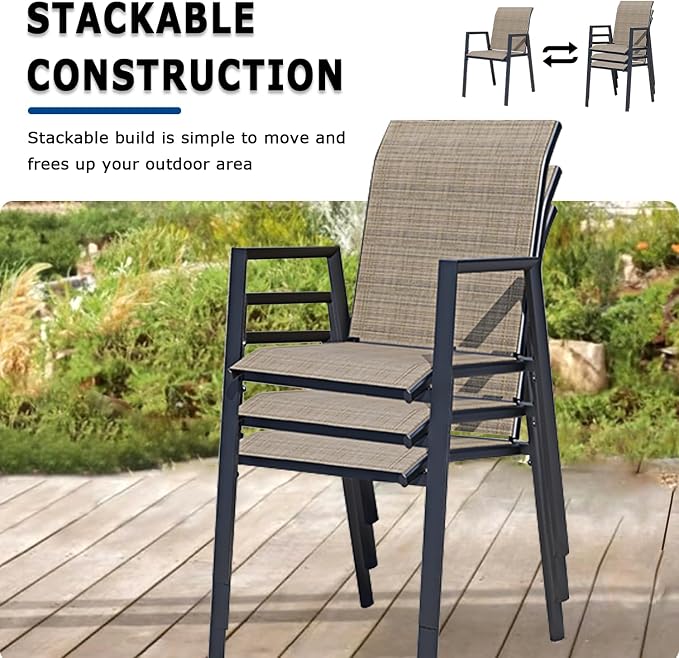 Outdoor Patio Chairs Set of 6, Mocha Stackable Outdoor Chairs, Lightweight - Image 2