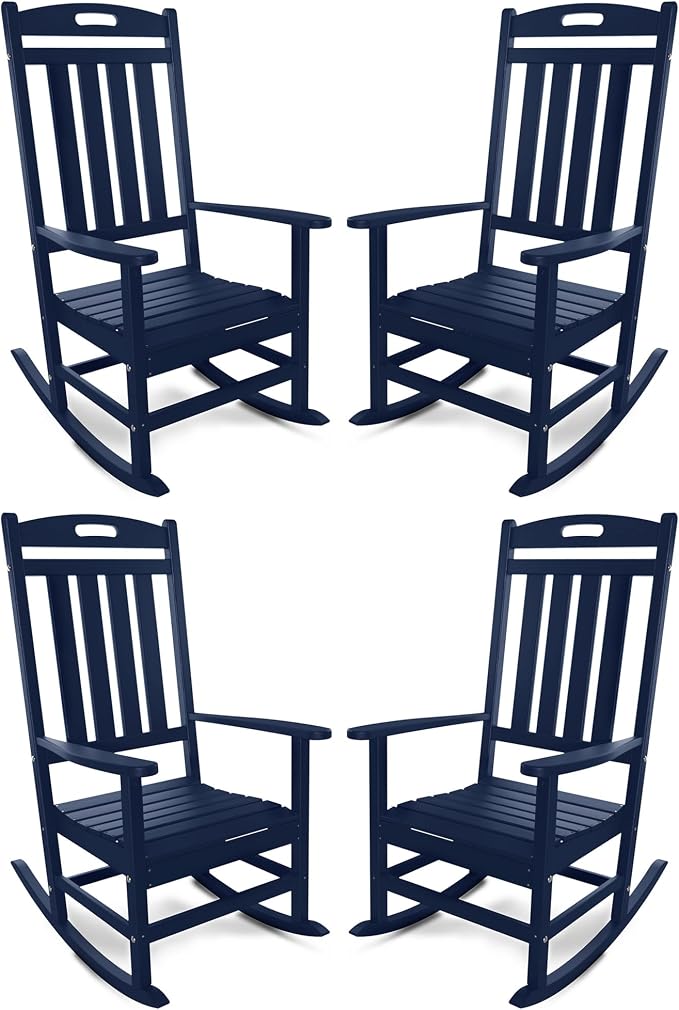 Outdoor Rocking Chair Set of 4, All-Weather Resistant Poly Lumber Rocker Chair by Adiromoti