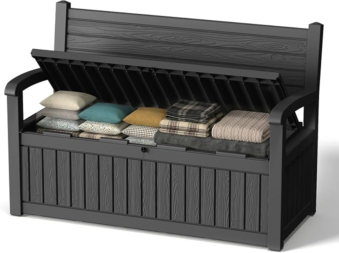 120 Gallon Outdoor Storage Bench, Lockable Patio Storage Bench, by KFY