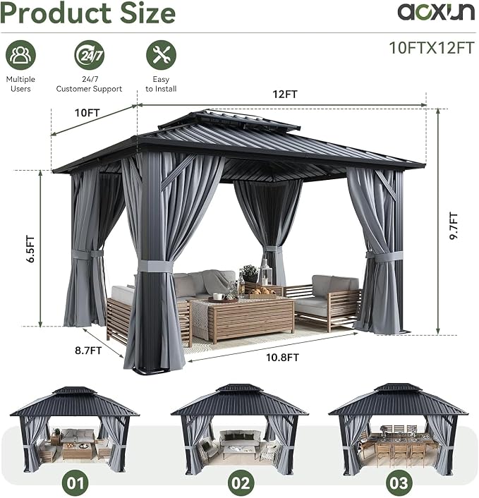 Aoxun Gazebo 10x12 Hardtop Gazebo - Image 5