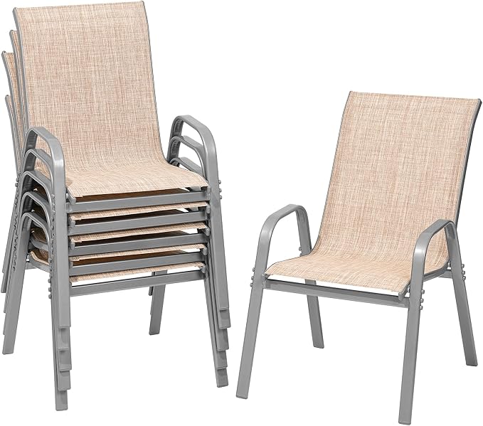 Patio Chairs Set of 6, Stackable Outdoor Dining Chairs | All Weather Dining Set by ONBRILL