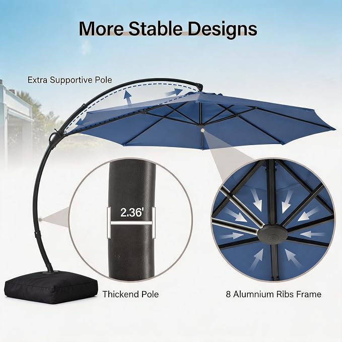 Outdoor Patio Umbrella with Base included, 12 FT Deluxe Curvy Cantilever - Image 8