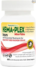 NaturesPlus Hema-Plex Iron - 60 Slow-Release Mini-Tabs - 2 Pack - 85 mg Chelated Iron - Total Blood Health - with Vitamin C & Bioflavonoids - Vegan, Gluten Free - 60 Total Servings