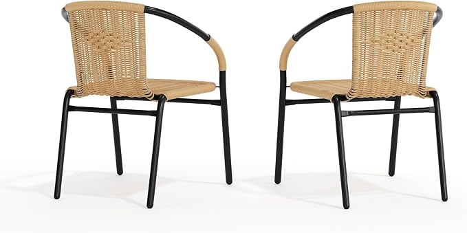 Flash Furniture Lila 2 Pack Beige Rattan Indoor-Outdoor Restaurant Stack Chair - Image 10