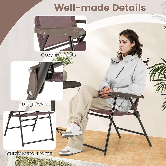 GIANTEX Set of 4 Patio Folding Chairs, Outdoor Patio Dining Chairs w/Armrest - Image 6