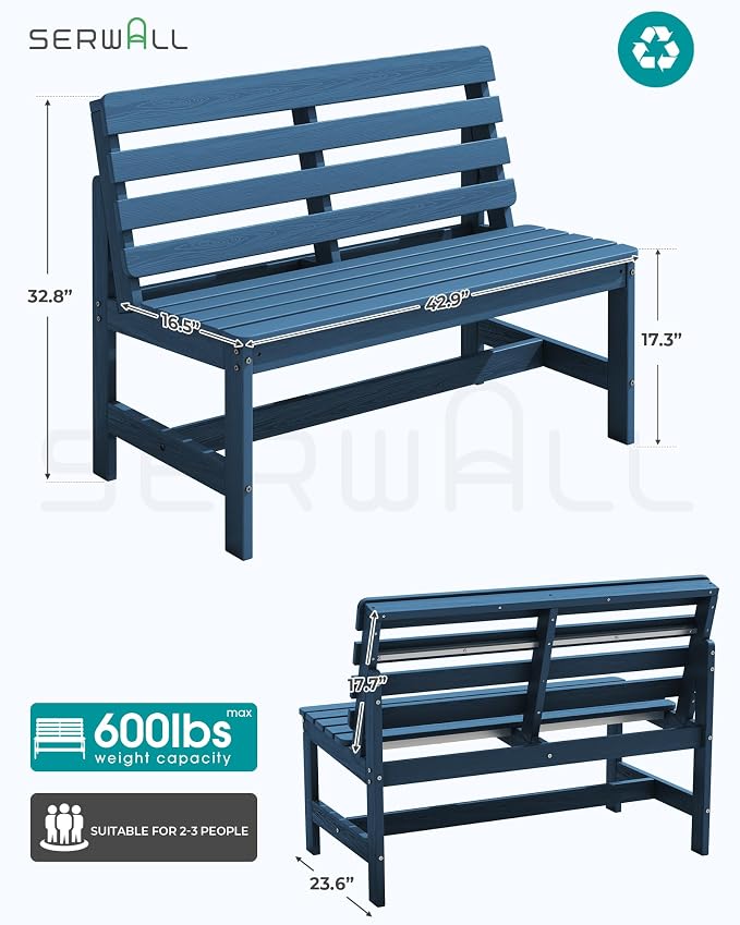 SERWALL Armless Outdoor Bench, All Weather HDPE Porch Bench, 2 Pack, Suitable - Image 3