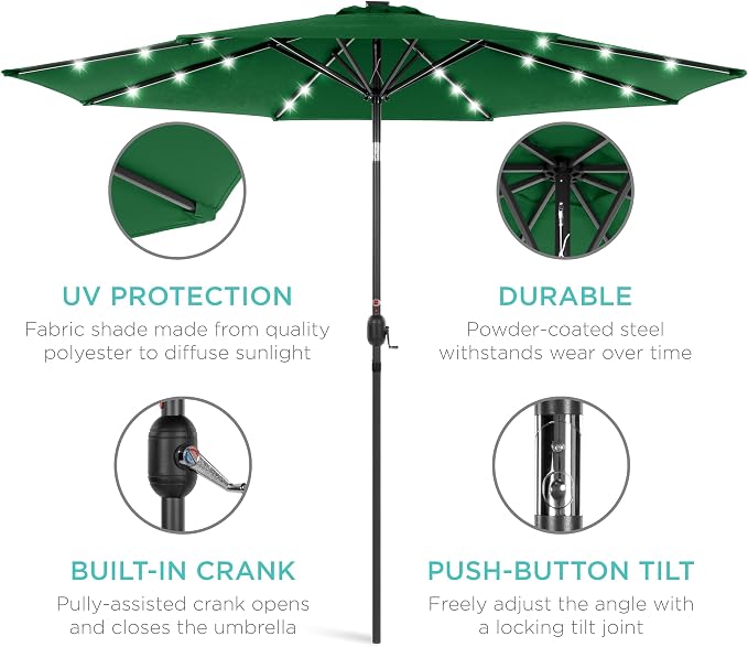 Best Choice Products 10ft Solar Polyester LED Lighted Patio Umbrella w/Tilt - Image 5