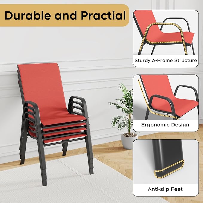 Patio Dining Chairs Set of 4 Outdoor Stackable Dining Chairs - Image 7