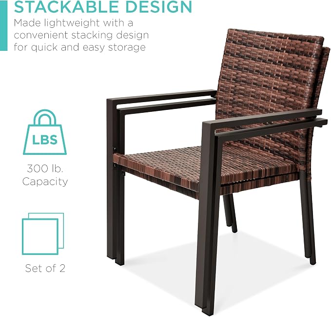 Best Choice Products Set of 2 Stackable Outdoor Wicker Dining Chairs - Image 4