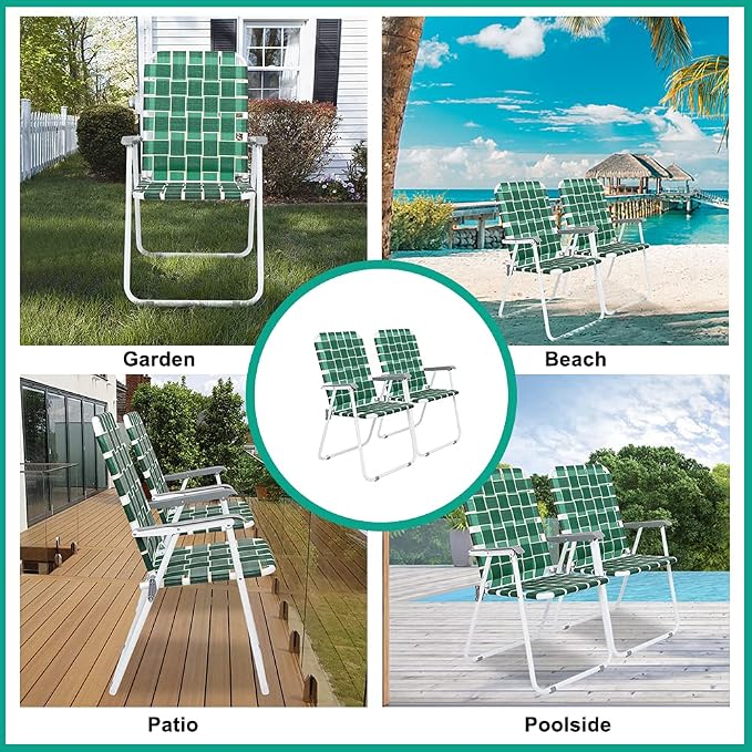VINGLI Patio Lawn Webbed Folding Chairs Set of 4, Outdoor Beach Chair Portable - Image 7