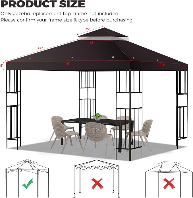 10x10 FT Gazebo Replacement Top, Canopy Replacement Cover Double Tiered - Image 2