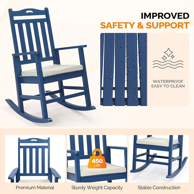 VINGLI Outdoor Rocking Chair, Wooden Rocking Chair - Image 4