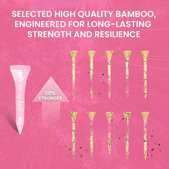 Amy Sport Golf Tees Styllish Bamboo Wooden Coloured Painted Bulk 200 Pack 1 1/2 3 1/4 2 3/4 Inch Tee, Enhanced Visibility Color Purple Pink Green Blue, Practice for Men Women