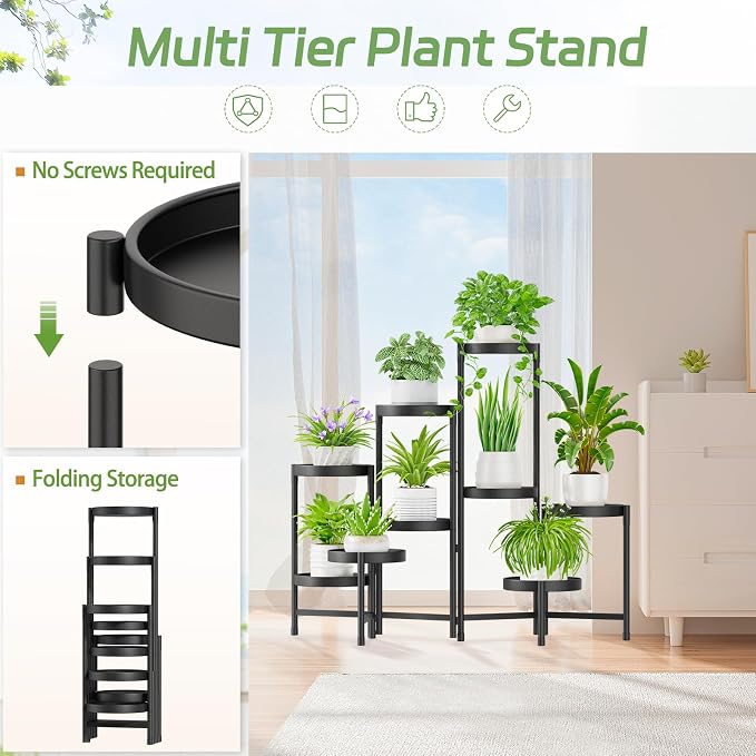 iDavosic.ly Plant Stand Indoor Outdoor, 9 Tier Metal Corner Shelf, Folding - Image 4