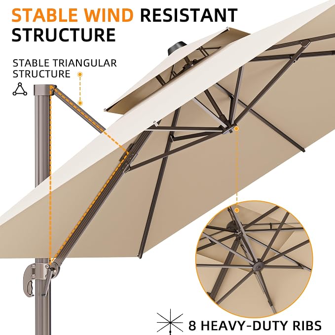 10' X 13' Outdoor Patio Umbrella Large Rectangle Cantilever Umbrella - Image 4