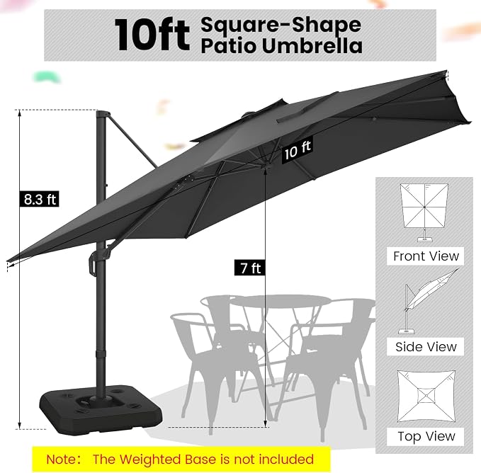 Hoteel Outdoor Patio Umbrella - 10ft Cantilever Umbrella - Image 2