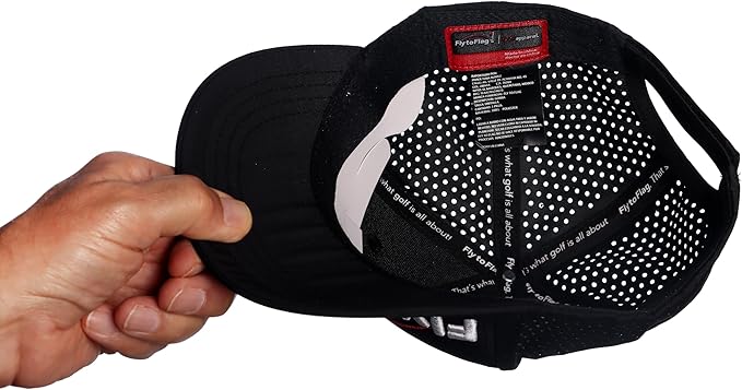 Premium Black Golf Cap Vent, 3D Embroidered Logo, one Size fits All, Breathable Fabric, Absorbent Band.