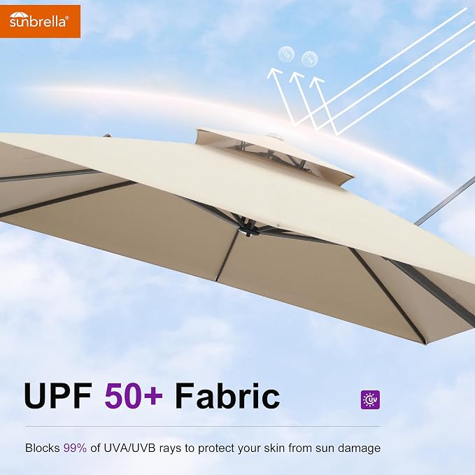 PURPLE LEAF Sunbrella Patio Umbrella 12 Feet Outdoor Umbrella Spectrum Sand | - Image 5