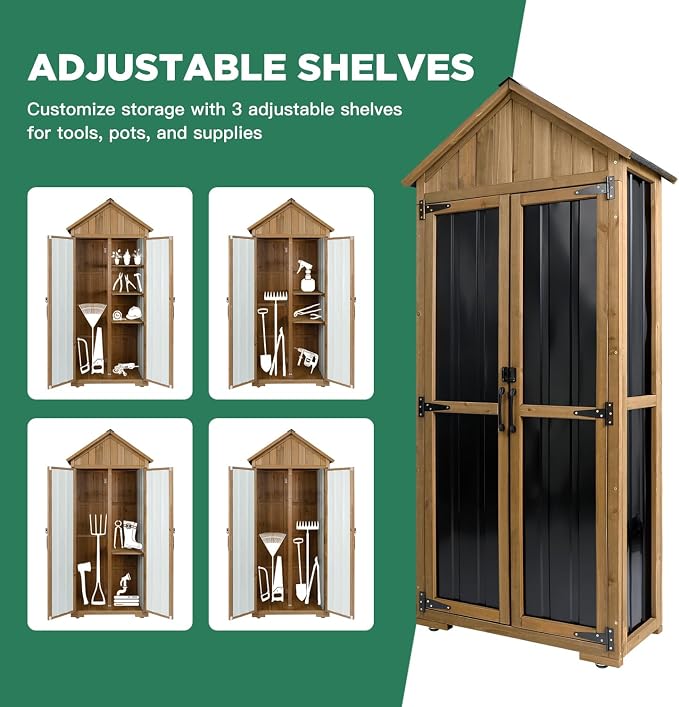 Ketive Outdoor Storage Cabinet, Wood & Metal Storage Shed - Image 8