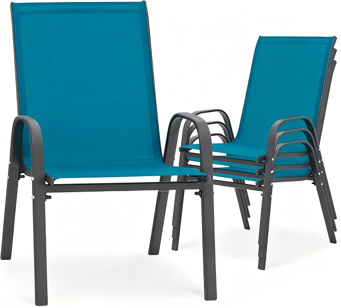 24.4" Wide Outdoor Patio Stackable Chairs Set of 4, Outside Furniture by Villeston