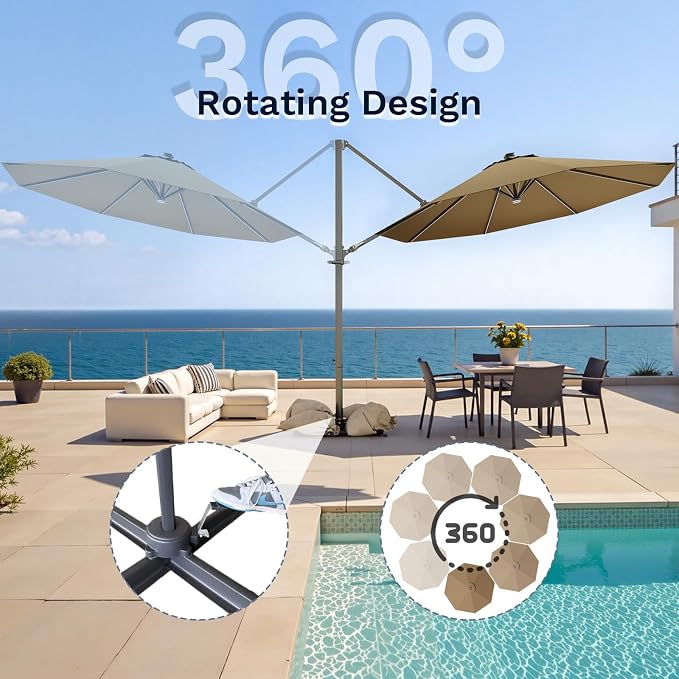 Devoko 10ft Solar LED Patio Umbrella, Round Cantilever Outdoor Umbrella - Image 4