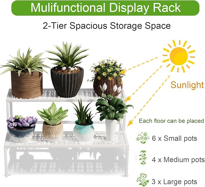 2-Tier Metal Plant Stand, Heavy Duty Flower Pot Display Rack | 2-tier design - Image 5