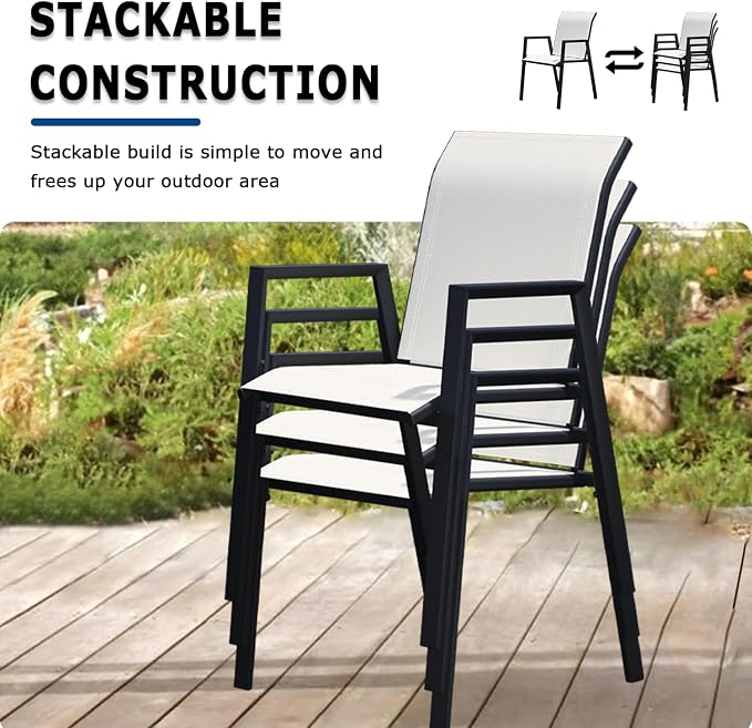 Outdoor Patio Chairs Set of 6, Oyster Beige Stackable Outdoor Chairs, - Image 2