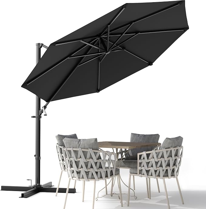 Devoko 10ft Cantilever Patio Umbrella, Round Large Outdoor Umbrella by DEVOKO