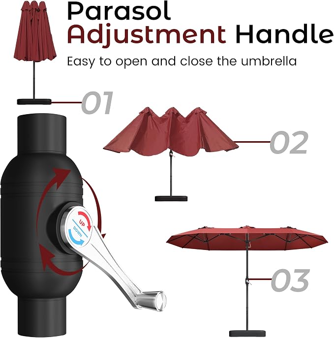 15ft Red Patio Umbrella with Base Included, Rectangle Double Extra Large Table - Image 8