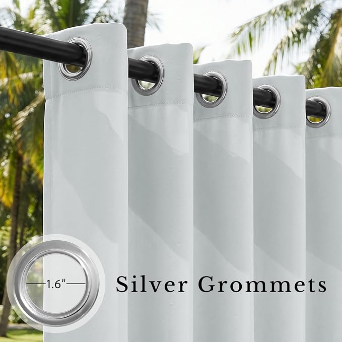 Outdoor Curtains Waterproof W52 x L95 Inch Greyish White, 1 Panel | Thermal - Image 3