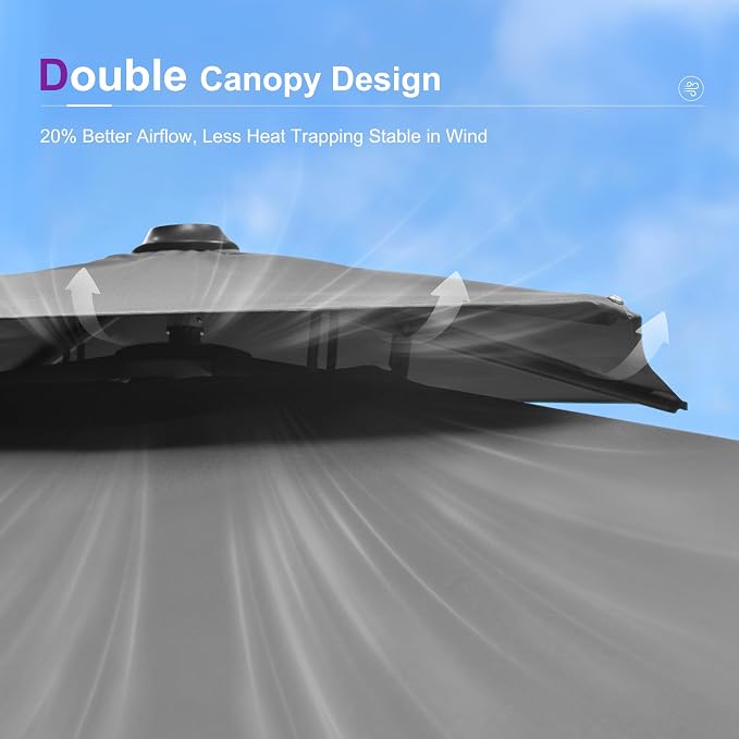 PURPLE LEAF Cantilever Umbrella 9' X 12' Patio Umbrella Double Top Grey | - Image 8