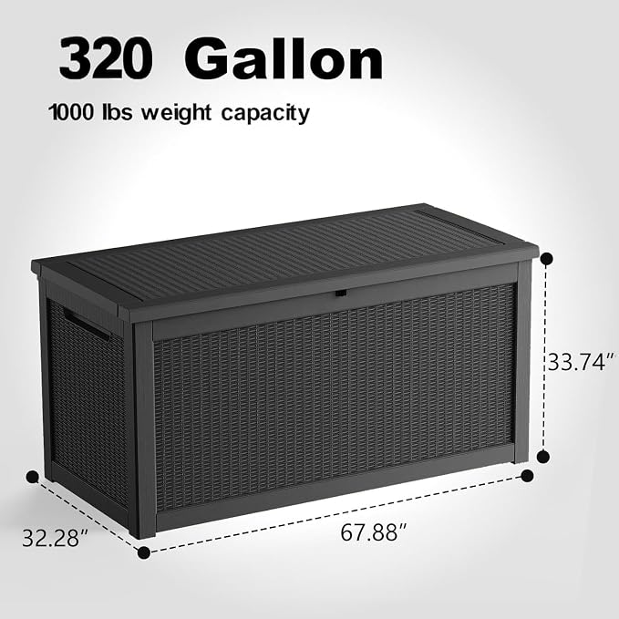 320 Gallon Deck Box Waterproof Outdoor Storage UV Resistant Black | Hydraulic - Image 2