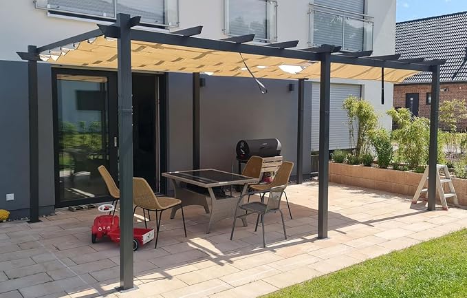 PURPLE LEAF Outdoor Pergola 12' X 18' Retractable Canopy Aluminum, Custom Shade by PURPLELEAF