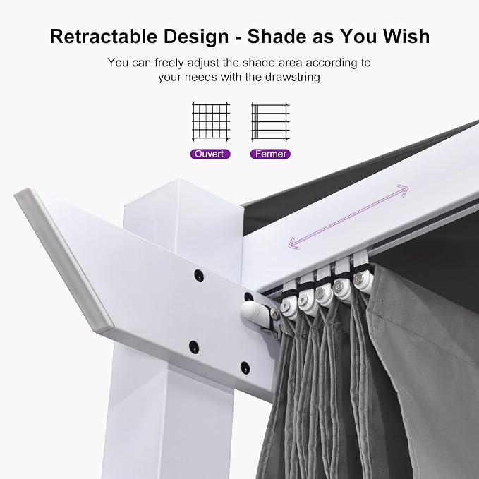 PURPLE LEAF Outdoor White Pergola 10' x 13' w/Light, Extra Canopy, aluminum - Image 4