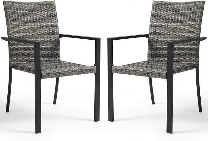 Stackable Patio Chairs Set of 2, Outdoor Wicker Dining Chairs, Space-Saving by SWITTE