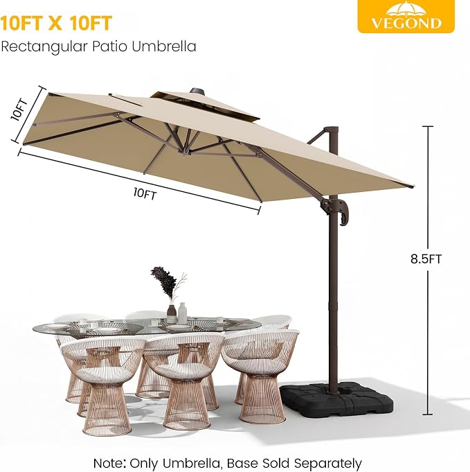 10x10 FT Patio Cantilever Umbrella, Rectangular Heavy Duty Offset Umbrella - Image 8