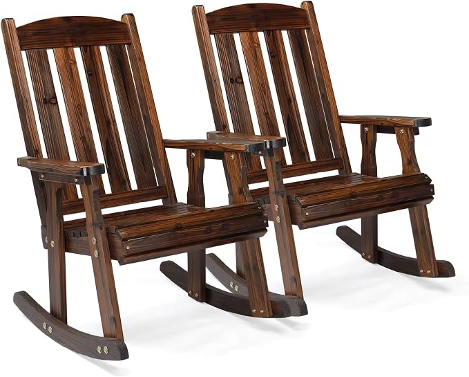 VINGLI Outdoor Rocking Chair Set of 2, Heavy Duty 600 LBS Wooden Rocking Chair by VINGLI