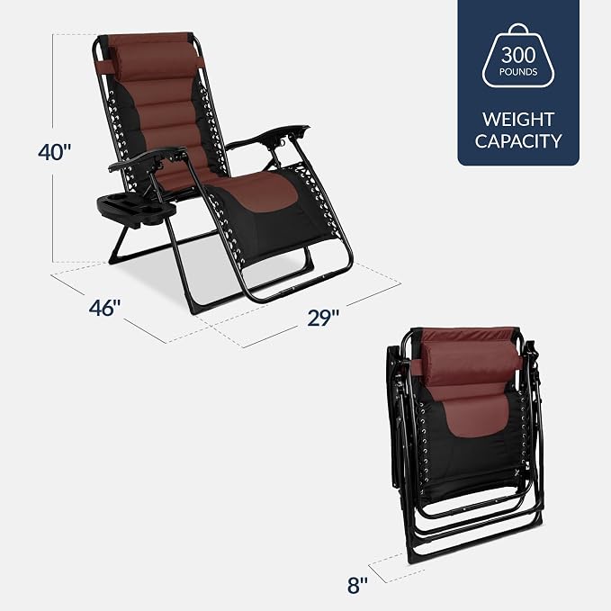 Best Choice Products Oversized Padded Zero Gravity Chair, Folding Outdoor Patio - Image 3