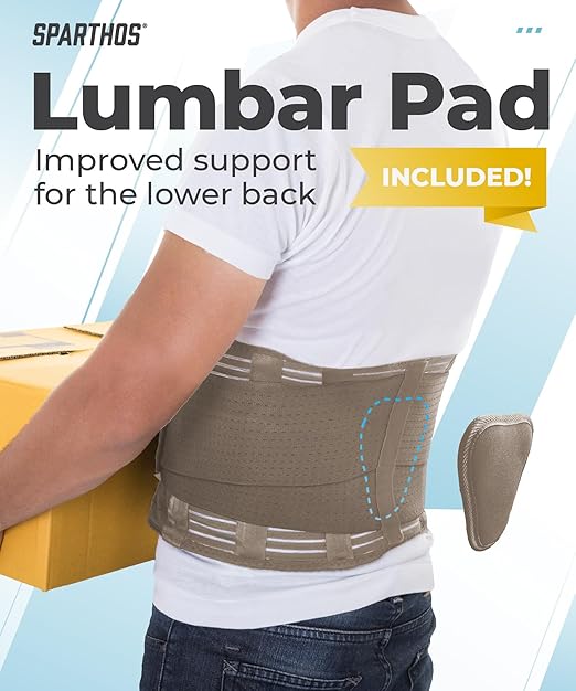 Sparthos Back Support Belt - Immediate Relief from Lower Back Pain, Sciatica, Herniated Disc - Breathable Brace With Lumbar Pad - For Men & Women - Fits 31–38″ Waist (Beige-Small, Check Sizing)