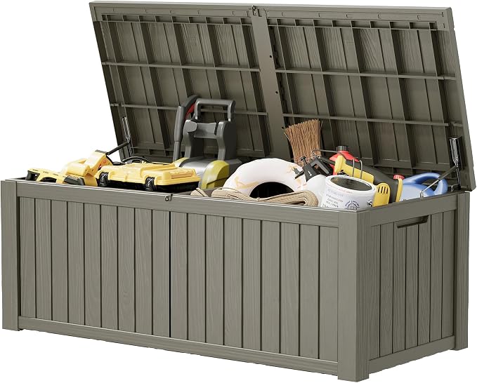 Outdoor Storage Box, 230 Gallon Large Outdoor Resin Deck Box, Storage by KAMABOKO