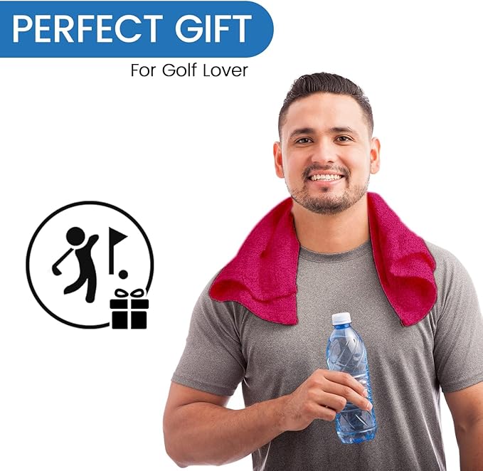 Personalized Passion Golf Towel with Embroidered Name - 16"x26" Cotton Plush Velour Golf Towels with Clip for Men and Women - Accessories Gifts for Golfers - Hot Pink