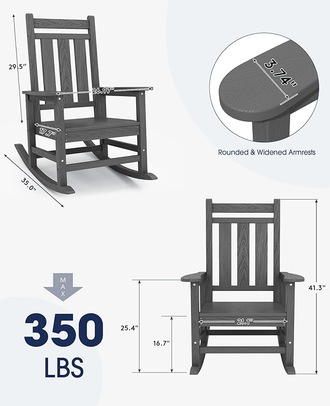 Oversized Outdoor Rocking Chair, HDPE Patio Rockers - Image 3