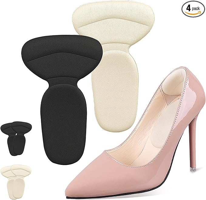 Soft Sponge Heel Protectors - Heel Grips for Comfort in High Heels – T-Shape Design – Anti Slip – Prevents Blisters - Makes Shoes Fit Better - 2 Pairs (Multicolor)
