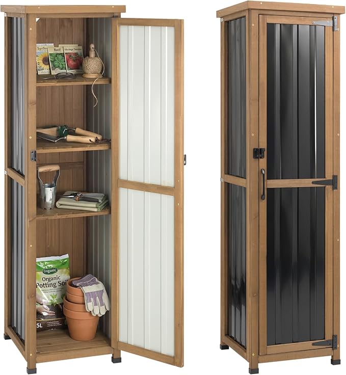 Tall Outdoor Storage Cabinet, Weatherproof Wooden Garden Potting Bench by MAGAZOOPET