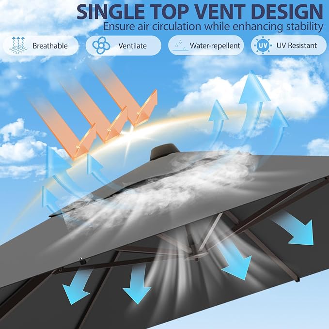 10' X 10' Patio Umbrella Cantilever Outdoor Rectangle Umbrella, Heavy Duty - Image 4
