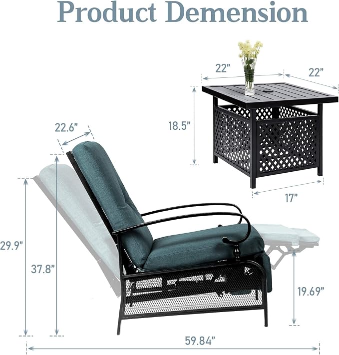 SUNCROWN Outdoor Recliner Chair Patio Adjustable Recliner Chair and Side Bistro - Image 6