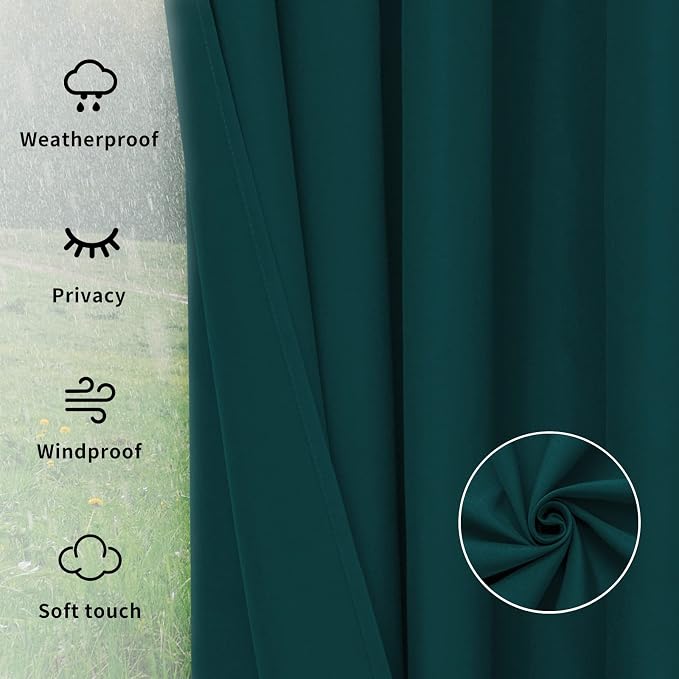 Easy-Going Outdoor Curtains for Patio 1 Panel, 54x120 inch, Teal | Waterproof - Image 6