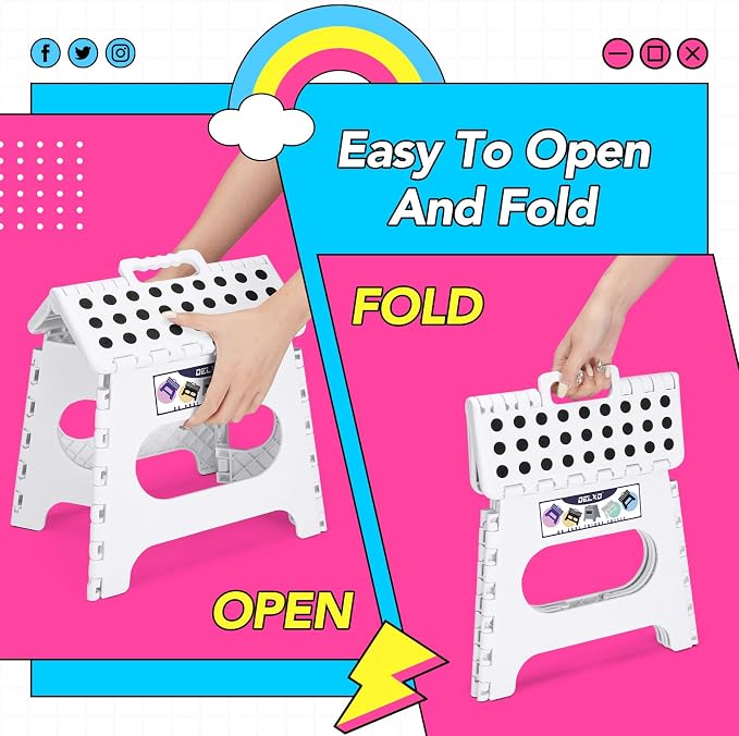 Delxo Folding Step Stool, 11 Inch Non-Slip Foldable Step Stools - Image 7
